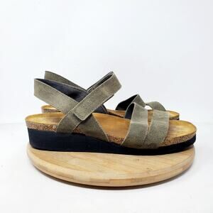 Naot Sandals Womens 39 Kayla Green Suede Leather Strappy Low Wedge Comfort Shoes